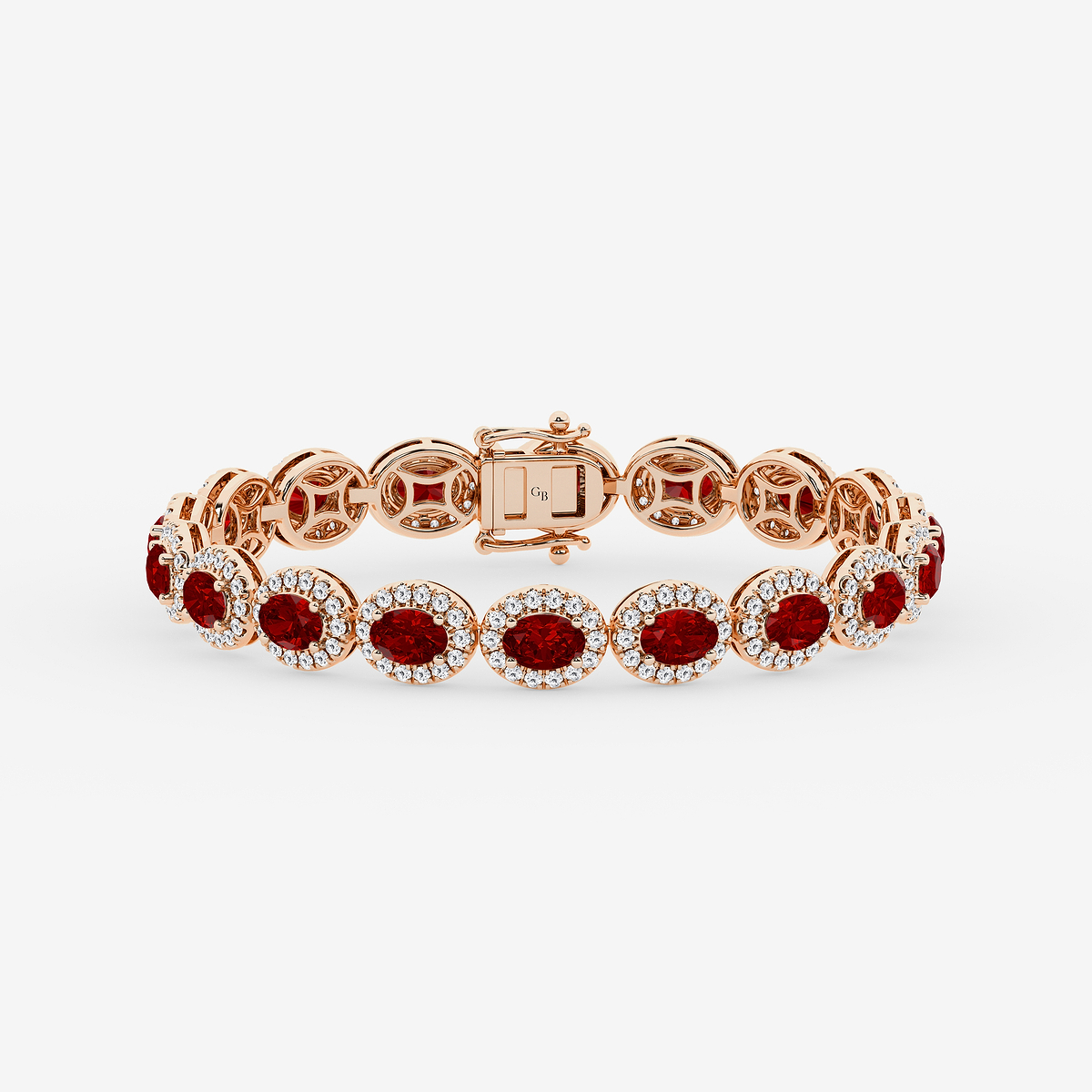 8 1/2 Oval Cut Created Ruby and Round Lab Grown Diamond Bracelet - 7 Inches